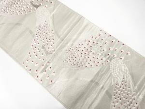 孔雀模様織り出し　袋帯